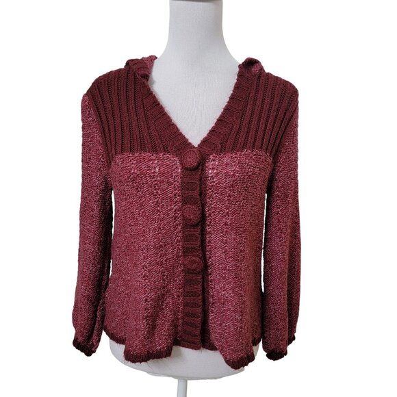 Decree Size L (Jr) Burgundy & Marled Burgundy Knit Hoodie Cardigan Sweater - Picture 1 of 13